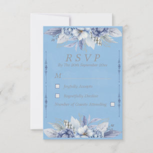 Tarjeta De Confirmación De Asistencia Elegante Floral Azul Claro