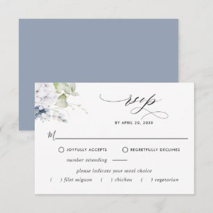 Tarjeta De Confirmación De Asistencia Elegante Floral azul turbio, Boda de opciones de c