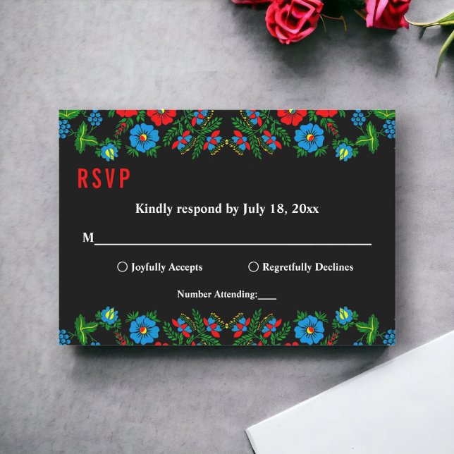 Tarjeta De Confirmación De Asistencia Elegante Floral Botánica Negra Y Blanco Romántico (Subido por el creador)