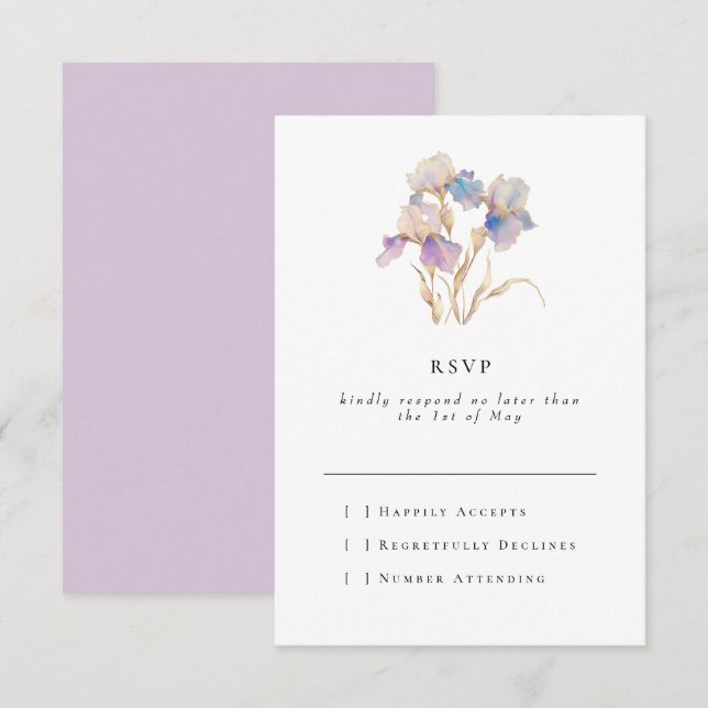 Tarjeta De Confirmación De Asistencia Elegante Floral de iris mínimo (Anverso / Reverso)