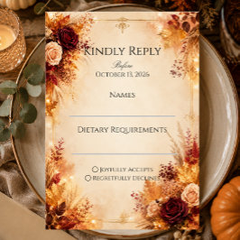 Tarjeta De Confirmación De Asistencia Elegante Floral de Otoño | Boda Rústica Boho de Ot