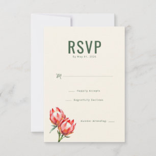 Tarjeta De Confirmación De Asistencia Elegante Floral de Protea Crema