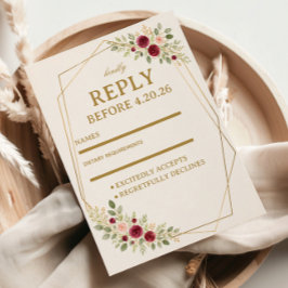 Tarjeta De Confirmación De Asistencia Elegante Floral Dorado