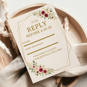 Tarjeta De Confirmación De Asistencia Elegante Floral Dorado
