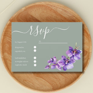 Tarjeta De Confirmación De Asistencia Elegante floral en Saga Green con boda de guiones