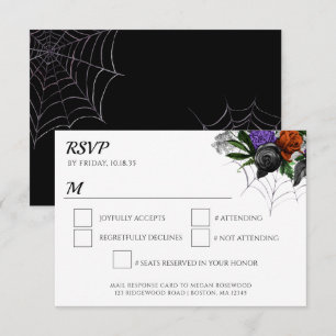 Tarjeta De Confirmación De Asistencia Elegante Floral Espeluznante Telaraña