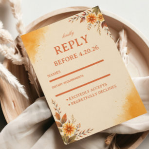 Tarjeta De Confirmación De Asistencia Elegante Floral Otoño Cálido