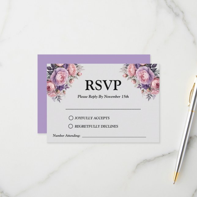 Tarjeta De Confirmación De Asistencia Elegante floral pastel suave - Personalizable (Anverso/Reverso In Situ)