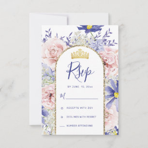 Tarjeta De Confirmación De Asistencia Elegante Floral Púrpura Rosa Quinceañera