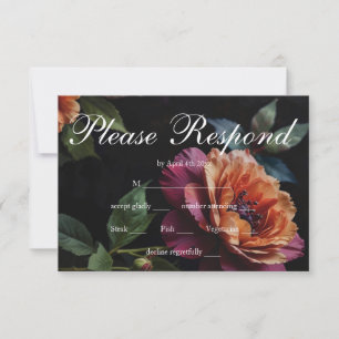 Tarjeta De Confirmación De Asistencia Elegante floral rojo melocotón vintage boho melanc