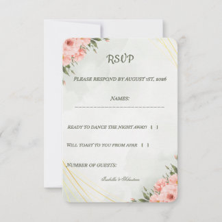 Tarjeta De Confirmación De Asistencia Elegante Floral Rosa Geométrico Dorado Tarjeta de