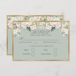 Tarjeta De Confirmación De Asistencia Elegante Floral Sage Green Gold Script Wedding RSV