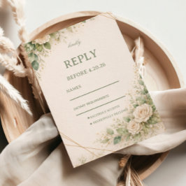 Tarjeta De Confirmación De Asistencia Elegante Floral Verde Neutro