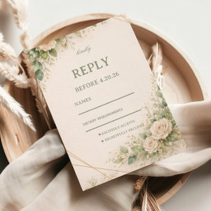 Tarjeta De Confirmación De Asistencia Elegante Floral Verde Neutro
