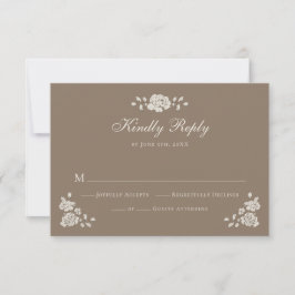 Tarjeta De Confirmación De Asistencia Elegante Floral Vintage Marrón