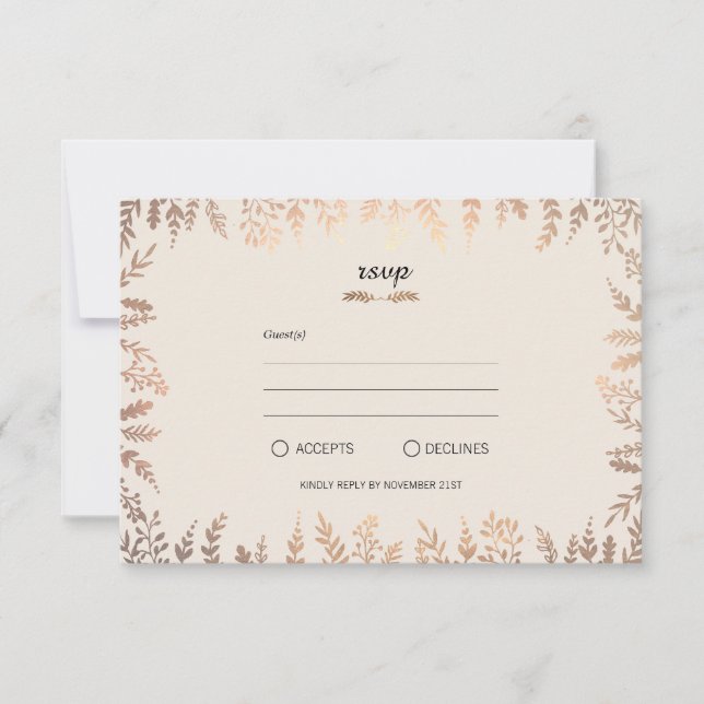 Tarjeta De Confirmación De Asistencia Elegante Foliage Faux Gold (Anverso)