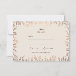 Tarjeta De Confirmación De Asistencia Elegante Foliage Faux Gold