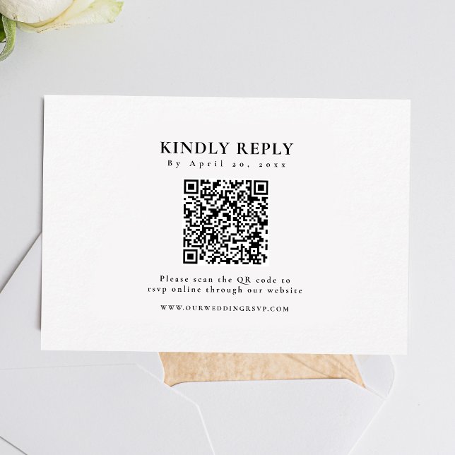 Tarjeta De Confirmación De Asistencia Elegante formal clásico negro y blanco (Simplify wedding RSVPs with our QR code feature, ensuring easy and hassle-free responses.)