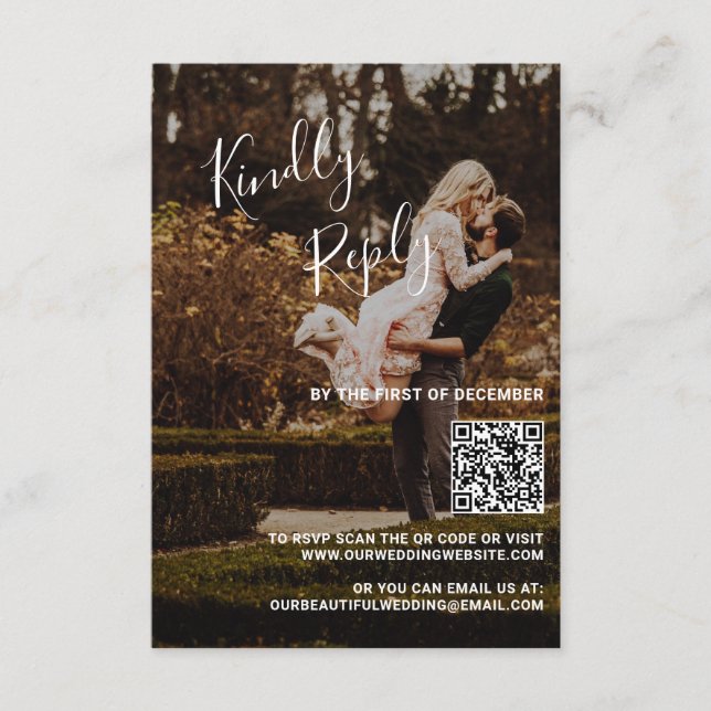 Tarjeta De Confirmación De Asistencia Elegante Foto Código QR Boda moderno (Anverso)