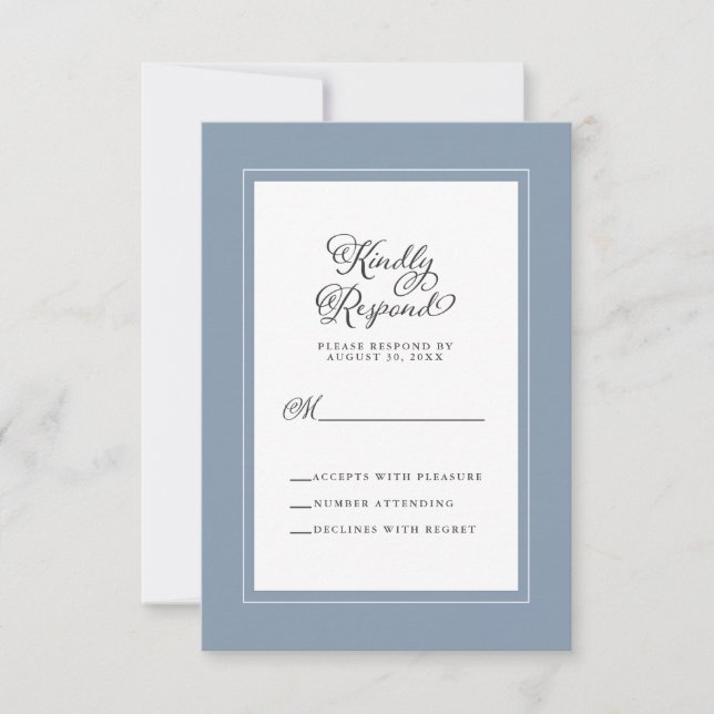 Tarjeta De Confirmación De Asistencia Elegante gabinete de boda azul y blanco turbio (Anverso)