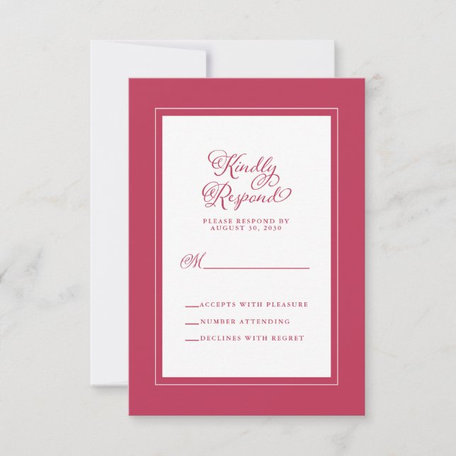 Tarjeta De Confirmación De Asistencia Elegante gabinete de bodas trendy Magenta blanco r (Anverso)