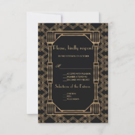 Tarjeta De Confirmación De Asistencia Elegante Gatsby Black Great Gatsby 1920s Wedding R