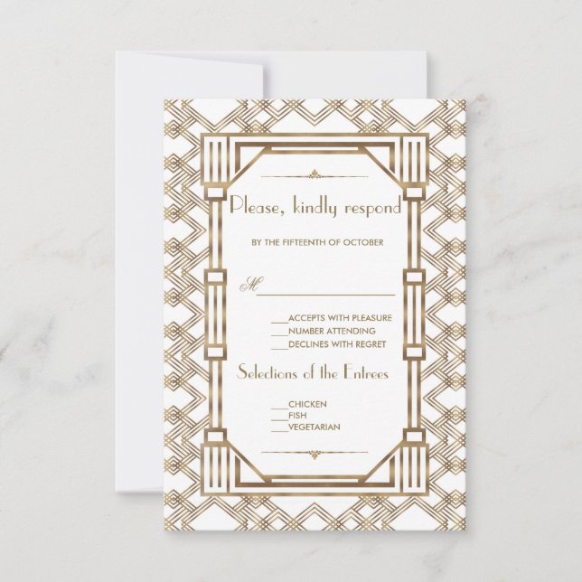 Tarjeta De Confirmación De Asistencia Elegante Gatsby Black Great Gatsby 1920s Wedding R (Anverso)