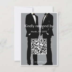 Tarjeta De Confirmación De Asistencia Elegante Gay Masculino Moderno Boda Código QR