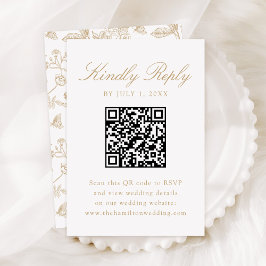 Tarjeta De Confirmación De Asistencia Elegante Gold Chinoiserie Floral Boda QR Código