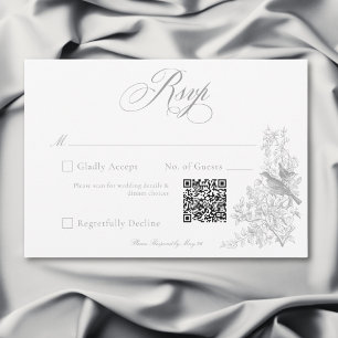 Tarjeta De Confirmación De Asistencia Elegante Gris Chinoiserie Naturaleza y Pájaros Bod