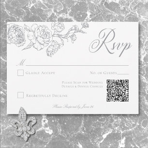 Tarjeta De Confirmación De Asistencia Elegante Gris Chinoiserie Pájaro y Escudo de Armas