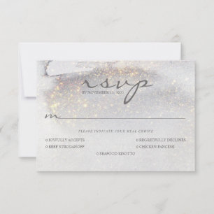 Tarjeta De Confirmación De Asistencia Elegante Gris Plateado Tocado en Oro Boda 