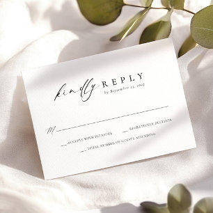 Tarjeta De Confirmación De Asistencia Elegante guión blanco negro Boda simple