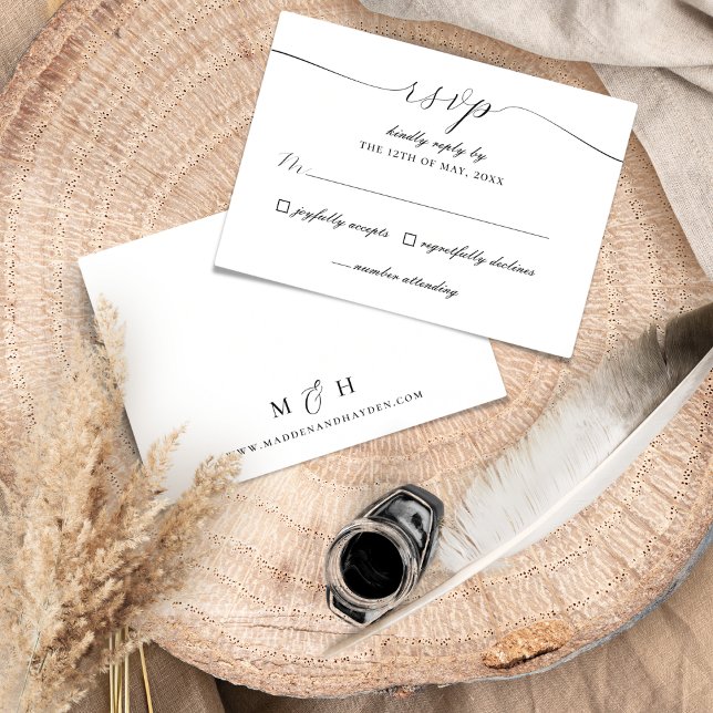 Tarjeta De Confirmación De Asistencia Elegante guión blanco negro Boda simple (Subido por el creador)