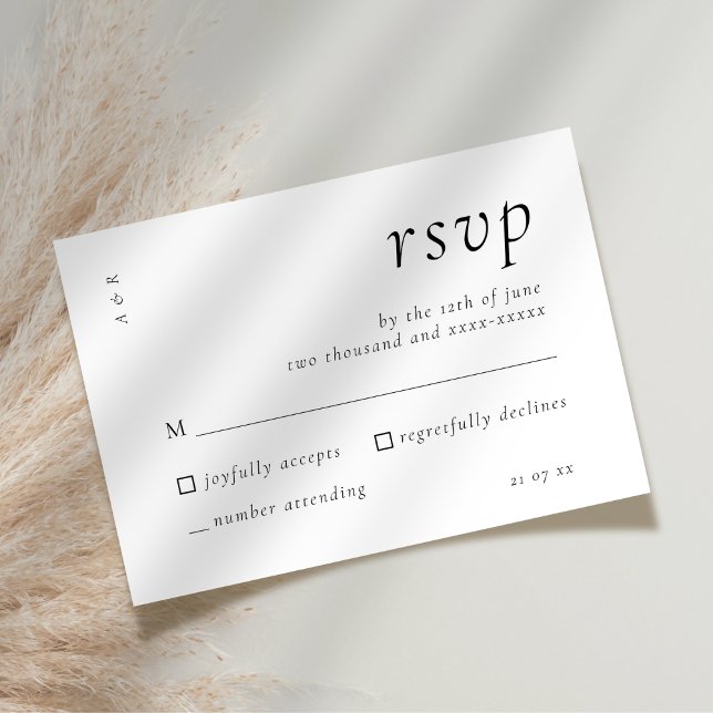 Tarjeta De Confirmación De Asistencia Elegante guión blanco negro Boda simple (Subido por el creador)
