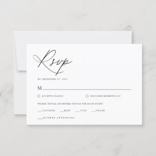 Tarjeta De Confirmación De Asistencia Elegante guión Boda clásico negro y blanco
