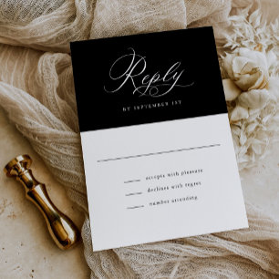 Tarjeta De Confirmación De Asistencia Elegante guión Boda clásico negro y blanco