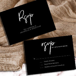 Tarjeta De Confirmación De Asistencia Elegante guión Boda moderno negro y blanco