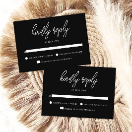 Tarjeta De Confirmación De Asistencia Elegante guión contemporáneo Boda blanco negro
