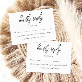 Tarjeta De Confirmación De Asistencia Elegante guión contemporáneo Boda blanco negro