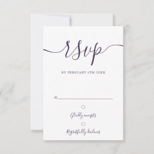 Tarjeta De Confirmación De Asistencia Elegante guión de boda moderna púrpura