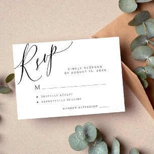 Tarjeta De Confirmación De Asistencia Elegante guión de caligrafía boda blanco y negro