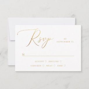 Tarjeta De Confirmación De Asistencia Elegante guión dorado   Boda minimalista clásica