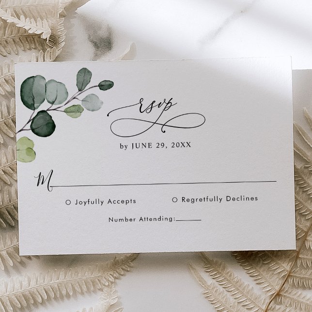 Tarjeta De Confirmación De Asistencia Elegante guión Eucalyptus Greenery Boda (Subido por el creador)