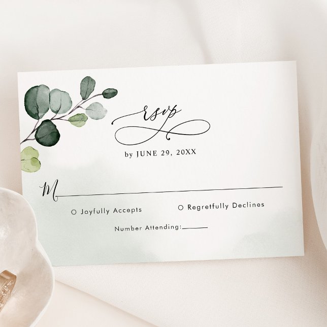 Tarjeta De Confirmación De Asistencia Elegante guión Eucalyptus Greenery Boda (Subido por el creador)