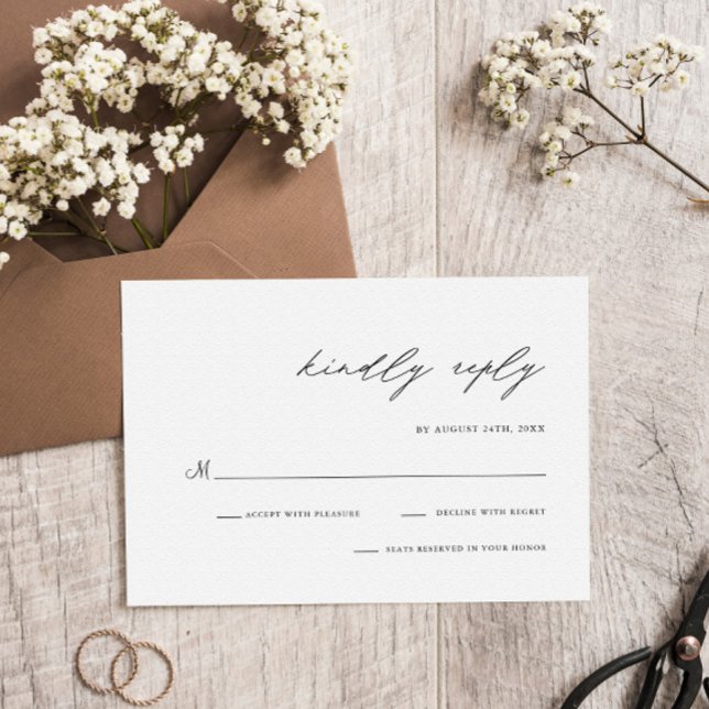 Tarjeta De Confirmación De Asistencia Elegante guión manuscrito simple Boda moderno (Subido por el creador)