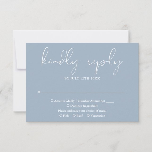 Tarjeta De Confirmación De Asistencia Elegante guión moderno Boda azul turbio (Anverso)