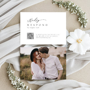Tarjeta De Confirmación De Asistencia Elegante guión moderno boda minimalista código QR
