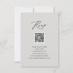 Tarjeta De Confirmación De Asistencia Elegante guión moderno estilo Gris simple Boda QR 
