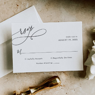 Tarjeta De Confirmación De Asistencia Elegante guión negro y blanco Boda simple